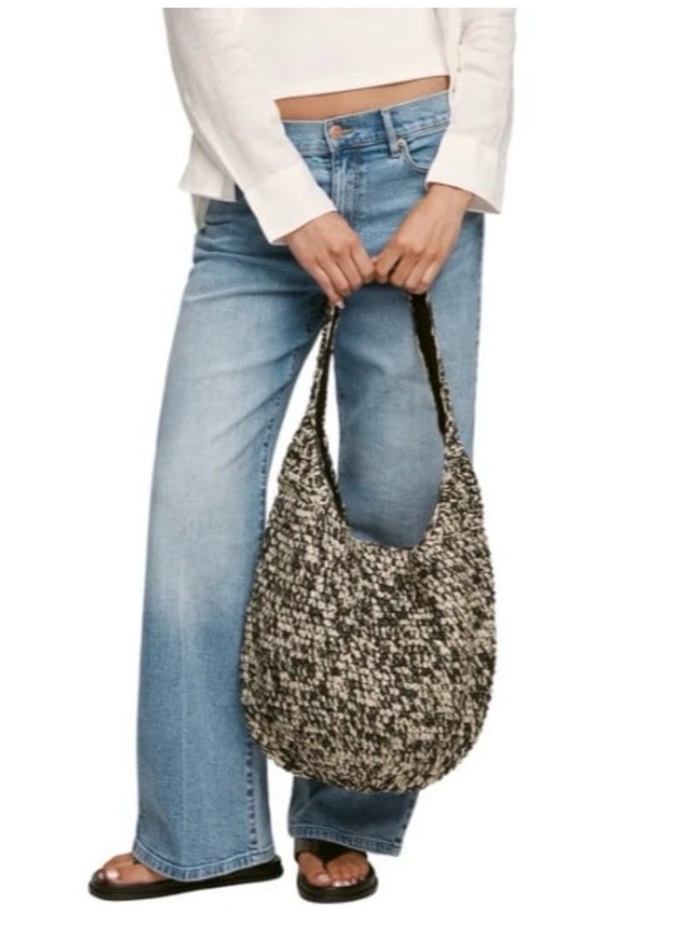 NWT Banana Republic Black & Cream Woven Tote Bag - Picture 2 of 4